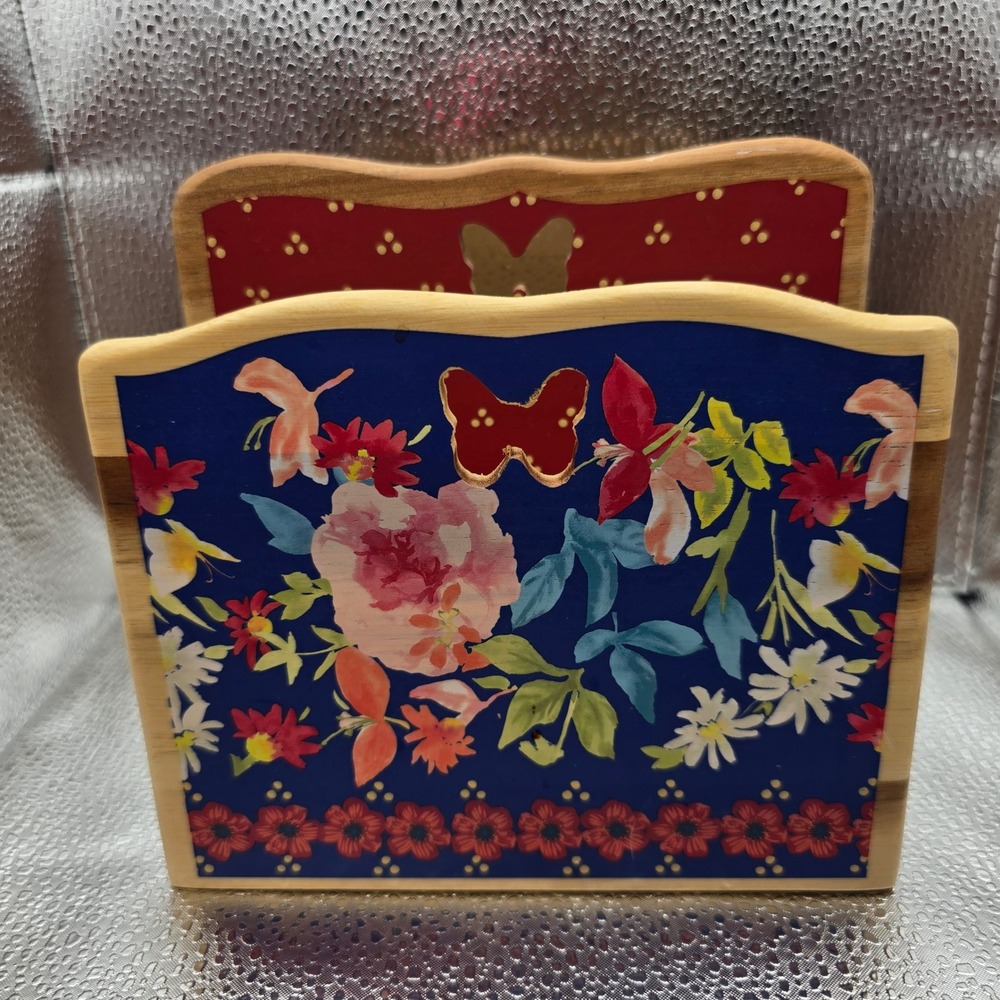 Pioneer Woman Fiona Floral Wood Napkin Holder 2018  Retired Rustic Farmhouse